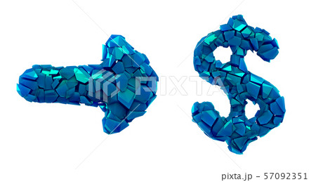 Symbol collection arrow and dollar made of 3d render plastic shards blue color. Collection of Symbol collection arrow and dollar made of 3d render plastic shards blue color. Collection of 57092351