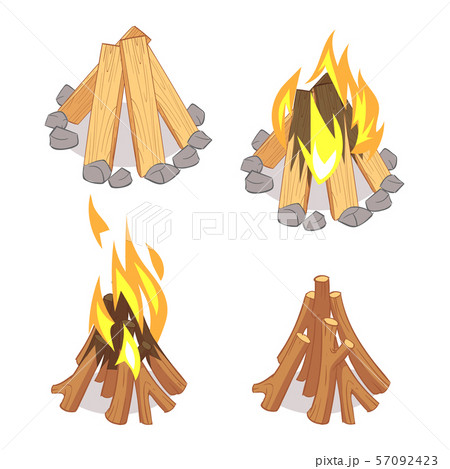 Cartoon character wooden logs and campfire... - Stock Illustration  [57092423] - PIXTA