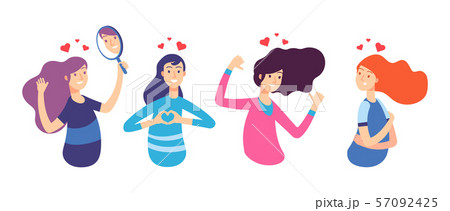 Love yourself. Narcissistic, self-confident people hugged themselves. Loving oneself men and women 57092425