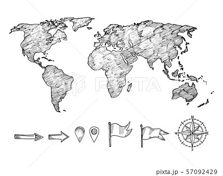 Sketched style world map and navigation elements vector illustration 57092429