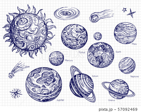 Hand drawn Solar system and space elements vector design 57092469