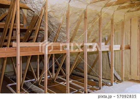 Inside wall insulation in wooden house, building Inside wall insulation in wooden house, building 57092835