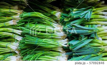 Green onion in the market counter 57092846