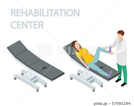 Physiotherapist and rehabilitation patient. Empty couch and couch with a patient isometric vector 57093294