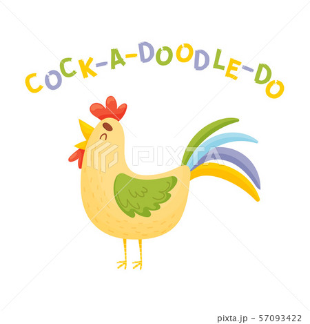 Cartoon multi-colored rooster. Vector illustration on a white background. 57093422