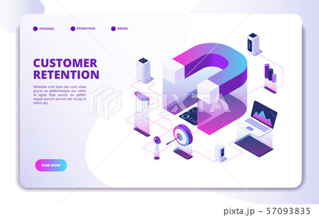 Customer retention isometric landing page. Client loyalty sale branding marketing, relationship Customer retention isometric landing page. Client loyalty sale branding marketing, relationship 57093835