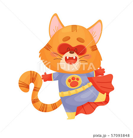 Cartoon Cat Superhero Dancing Vector のイラスト素材