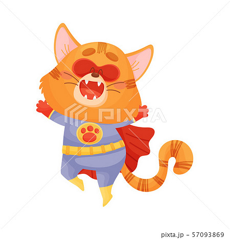 Cartoon Cat Superhero Jumping Up Vector のイラスト素材