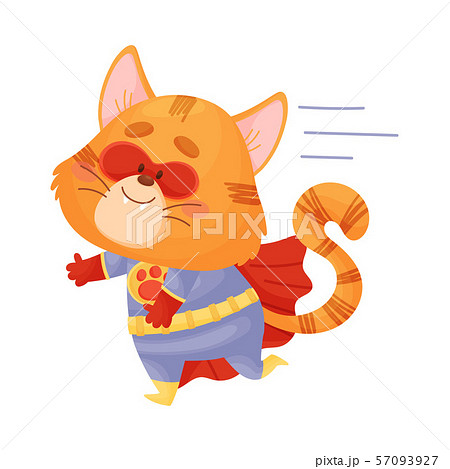 Cartoon Cat Superhero Runs Vector Illustration のイラスト素材