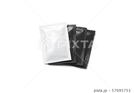 Blank black and white sachet packets stack mockup, isolated Blank black and white sachet packets stack mockup, isolated 57095753