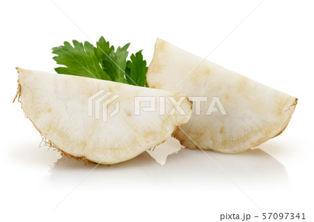 Fresh celery stalks and slices isolated 57097341