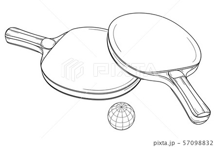 Two table tennis or ping pong rackets and ball. 57098832