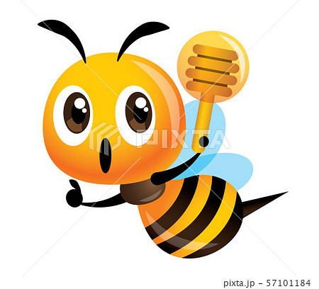 Cute bee holding a honey dipper with thumb up hand sign - vector Cute bee holding a honey dipper with thumb up hand sign - vector 57101184