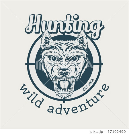 Black and White Emblem for Hunting Club Wolf Head and Guns. 57102490
