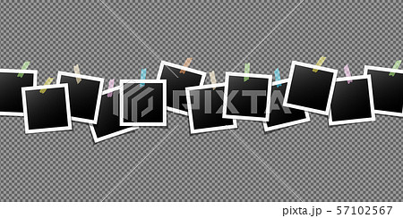 Blank photo frames with colorful sticker tape on transparent background. 57102567