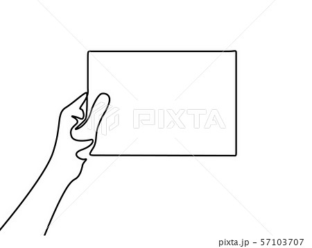 Continuous line Hand holding a blank sheet of paper. Continuous line Hand holding a blank sheet of paper. 57103707