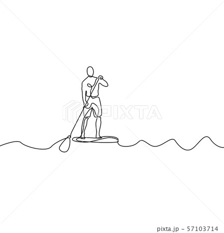 Continuous line man standing on paddle board. Vector illustration. Continuous line man standing on paddle board. Vector illustration. 57103714