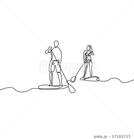 Continuous line man and woman doing paddle boarding 57103715