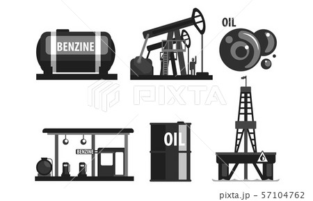 Oil Industry Production Set, Gasoline Processing Black Symbols Flat Vector Illustration 57104762