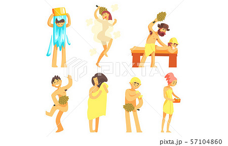 People Bathing in Sauna or Bathhouse Set, People Enjoying Hot Steam Procedures Vector Illustration People Bathing in Sauna or Bathhouse Set, People Enjoying Hot Steam Procedures Vector Illustration 57104860