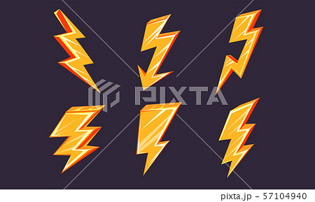 Lightning Bolt Set, Thunderbolts of Different Shapes Vector Illustration 57104940