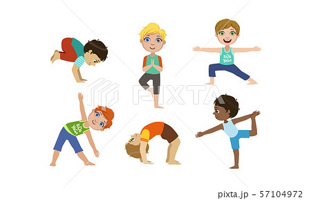 Cute Boys and Girls Kids Doing Gymnastics And Yoga Exercises Set, Physical Activity and Healthy 57104972