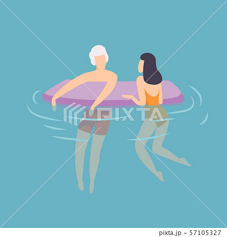 Young Couple Floating On Air Mattress Young のイラスト素材