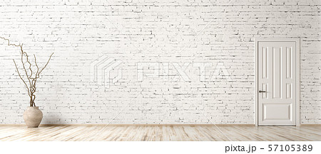 Interior background of room with brick wall, vase 57105389