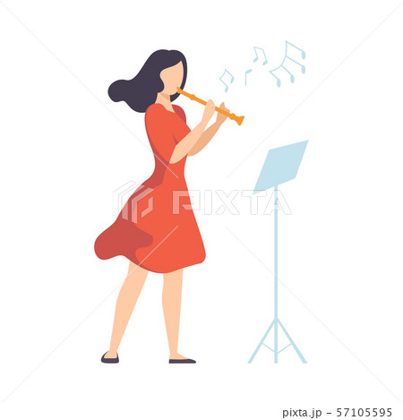 Woman in Red Dress Playing Flute Vector Illustration Woman in Red Dress Playing Flute Vector Illustration 57105595