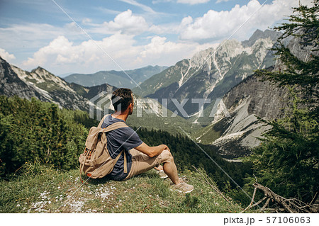 mountains alps summer stones vegetation sky clouds 57106063