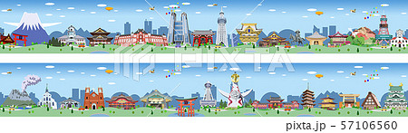 日本観光地街並みイラストWeb用 57106560