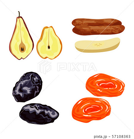 Vector design of fruit and dried logo. Collection of fruit and food stock symbol for web. Vector design of fruit and dried logo. Collection of fruit and food stock symbol for web. 57108363