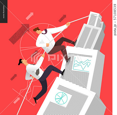 Climbing up in a stack of accounting documents 57108539