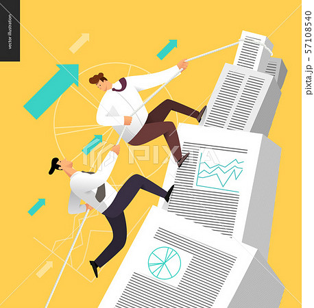 Climbing up in a stack of accounting documents 57108540