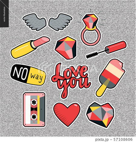 Set of contemporary girly patches elements Set of contemporary girly patches elements 57108606