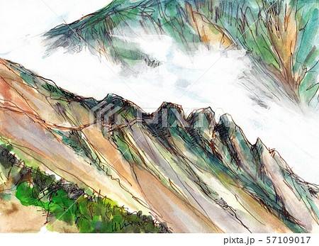 蓮華岳より望む後立山連峰への道のイラスト素材