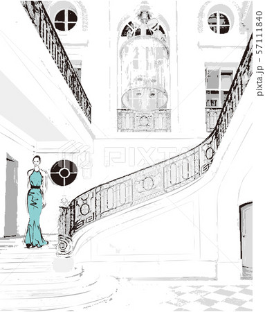 階段を降りる女性のイラスト素材