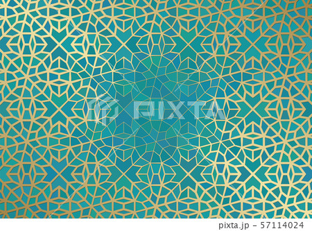 Abstract background with islamic ornament, arabic geometric texture. Golden lined tiled motif. 57114024
