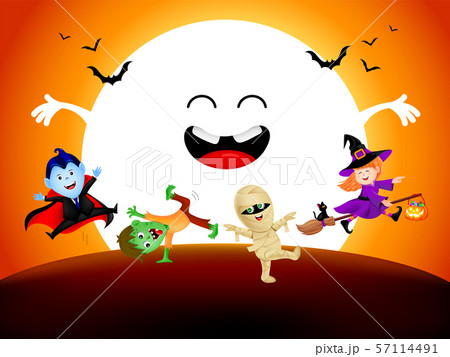 Halloween cartoon character set with moon. 57114491