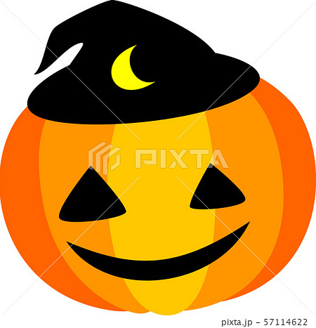 ハロウィン かぼちゃ おばけ 三日月黒帽子のイラスト素材