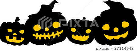 ハロウィン かぼちゃ おばけ 黒シルエット 灯り 列 四個のイラスト素材