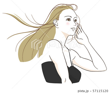 風で髪がなびく女性のイラスト素材