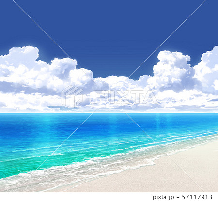 青空と入道雲と海と砂浜05 09のイラスト素材