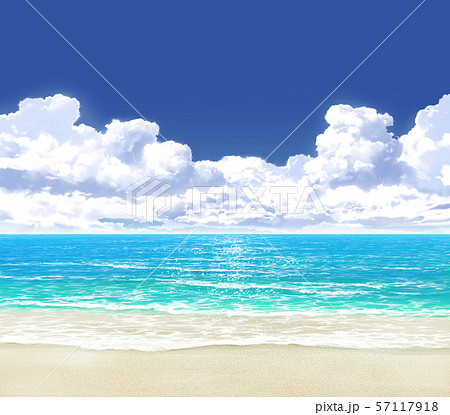 青空と入道雲と海と砂浜05 07のイラスト素材