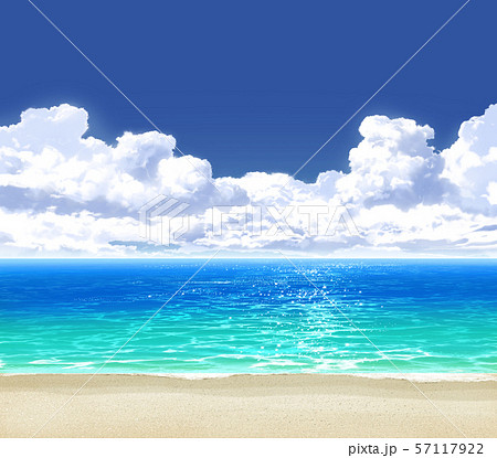 青空と入道雲と海と砂浜05 06のイラスト素材