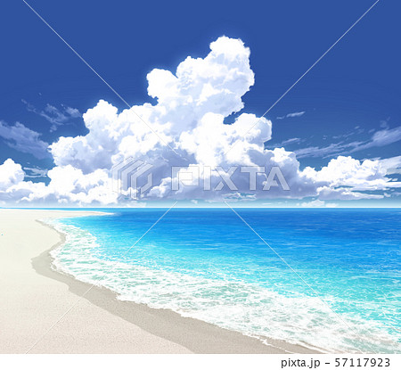青空と入道雲と海と砂浜04 10のイラスト素材
