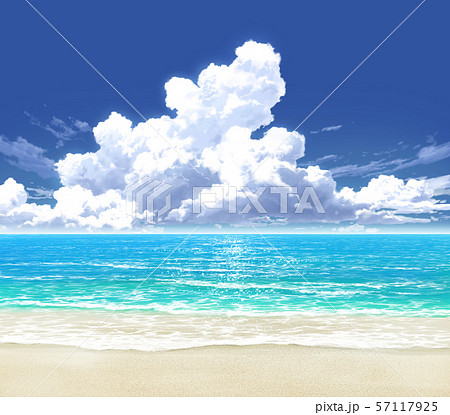 青空と入道雲と海と砂浜04 07のイラスト素材