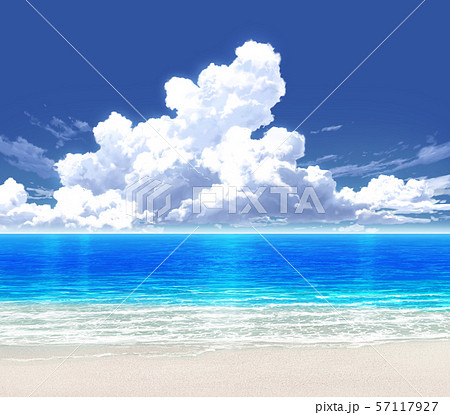 青空と入道雲と海と砂浜04_08のイラスト素材 [57117927] - PIXTA