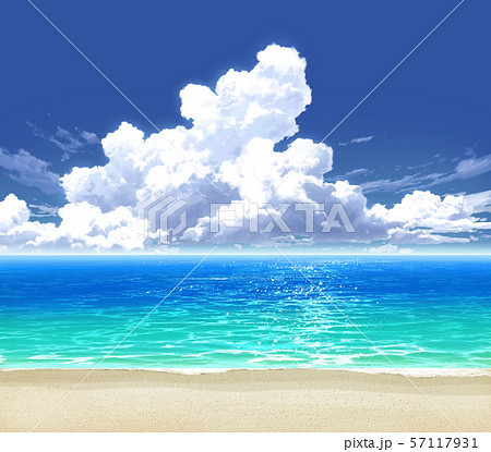 青空と入道雲と海と砂浜04 06のイラスト素材