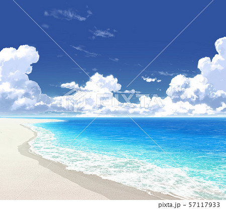 青空と入道雲と海と砂浜03 10のイラスト素材